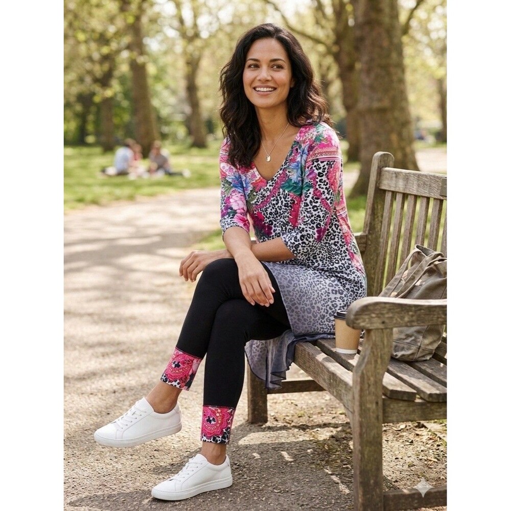 NWT One World Beaded Floral Animal Print Top & Leggings Set XS Multicolor Women